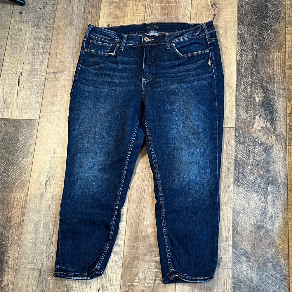 Silver Jeans Co Avery Skinny Women's Dark Wash Cropped Jeans Size 16